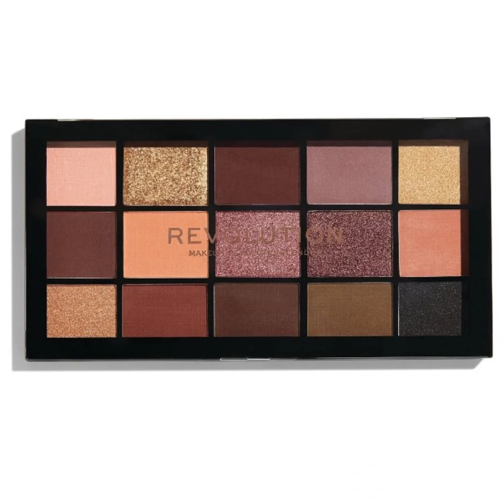 Makeup Revolution Eyeshadow Palette - Shimmering Gold, Deep Brown, and Soft Pink